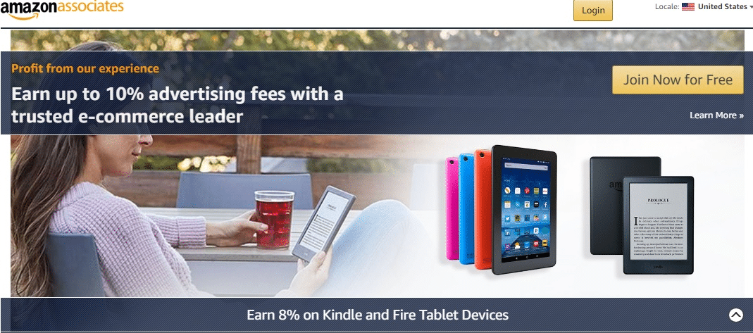 Amazon associates Join Now for Free Page