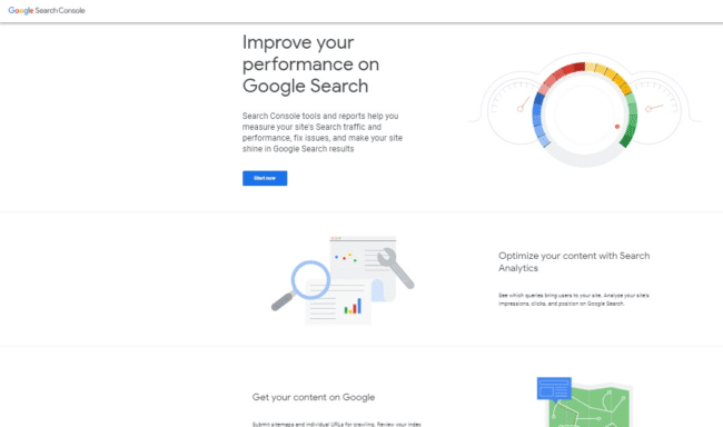 Google Search Console homepage