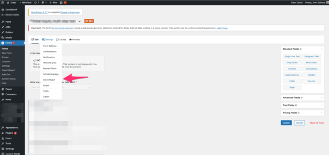 Access Add-On from Gravity Forms form Settings