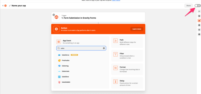 Turn on Zapier Zap